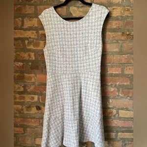 LOFT high neck, black and white pattered dress with peplum at bottom